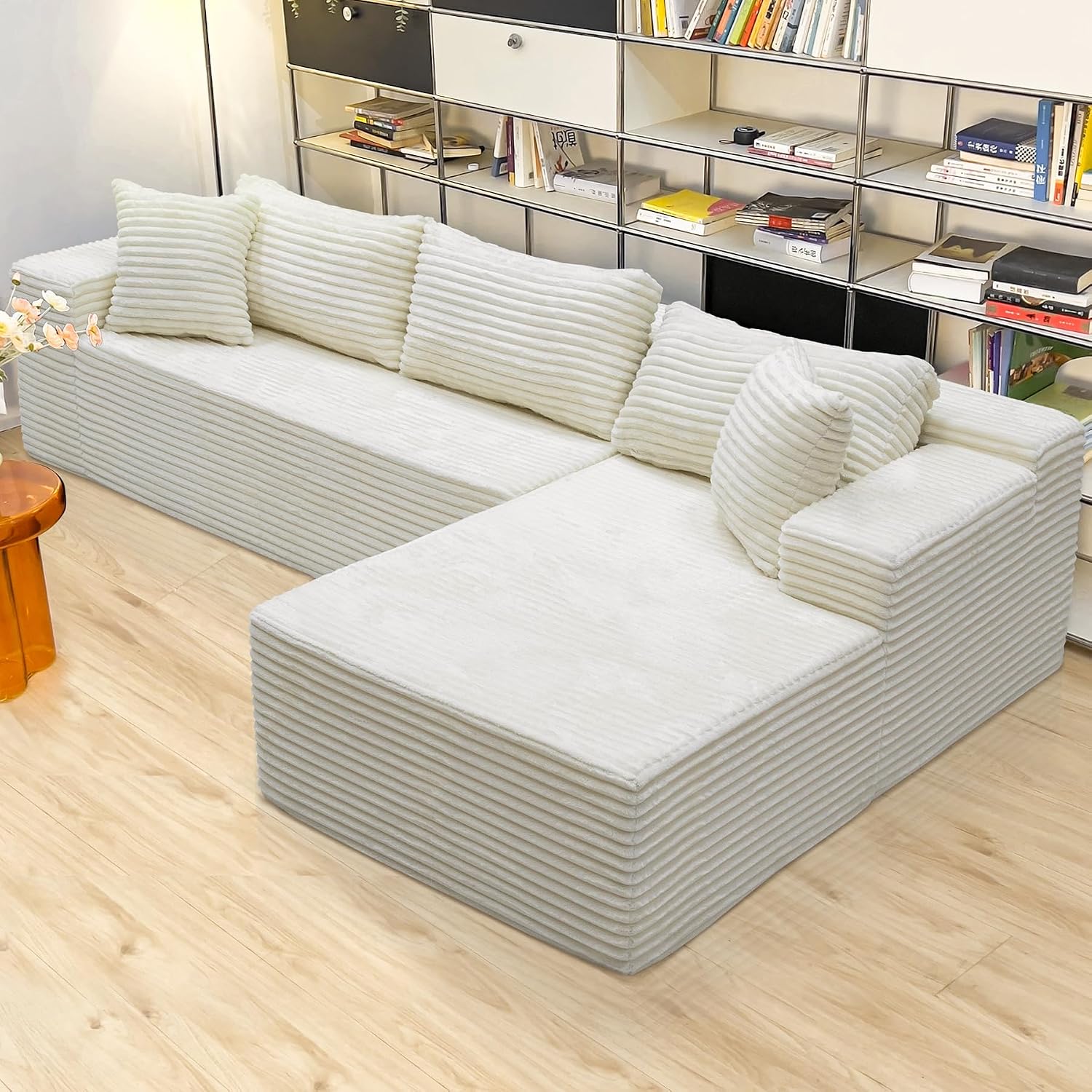 Sectional Couches for Living Room Corduroy Couch, 104' Cloud Boneless Couch with L-Shape Chaise, Modern Modular Sofa, Deep Seat Comfort, No Assembly Required(Plush Corduroy, Left Facing Chaise)