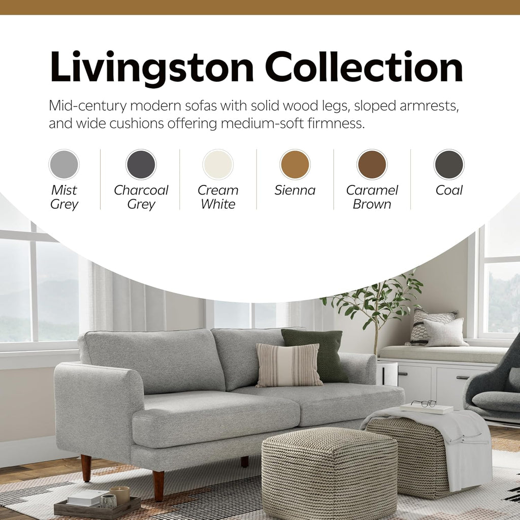 SIMPLIHOME Livingston 76' Wide x 33' High Sofa in Mist Grey Woven-Blend Fabric, Handcrafted Loveseat Couch for Living Room or Family Room, Mid-Century Modern Style, Solid Wood Frame