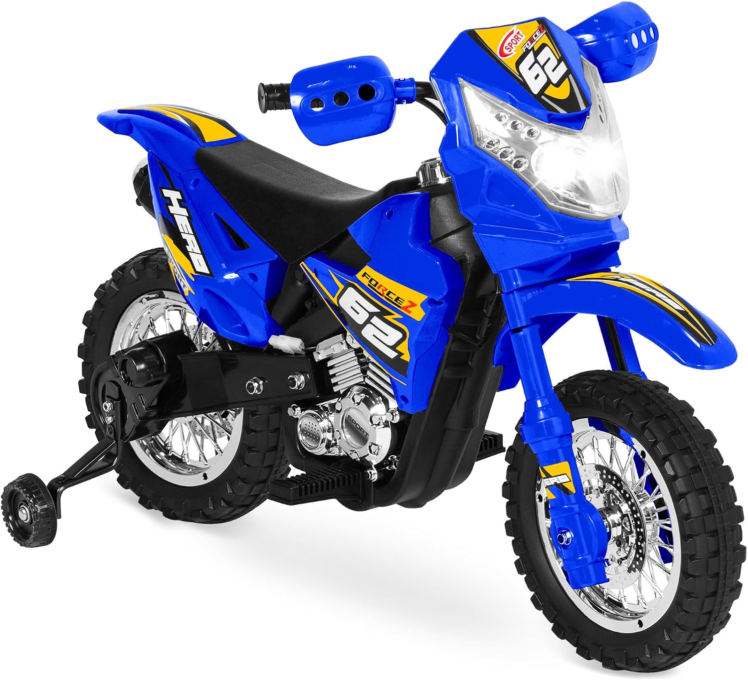 Best Choice Products Kids 6V Ride On Motorcycle w/Treaded Tires, Working Headlights, 2mph Top Speed, Training Wheels, Realistic Sounds, Music, Battery Charger - Blue