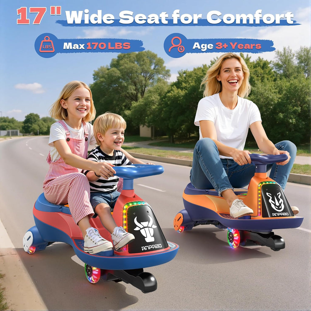 ANPABO 12V Electric Wiggle Car with Pedals, 2 Seater, 2x75W Motor, Music & Bluetooth, Ride On Toy for Kids Ages 3+, 170 Lbs, Blue