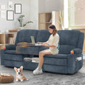 Yolsali 3-Seater Recliner Sofa, Manual Reclining Couch with Multi-Functional Middle Seat, Reclining Sofa for Living Room with Hidden Storage Space, Cup Holders, and Removable Console