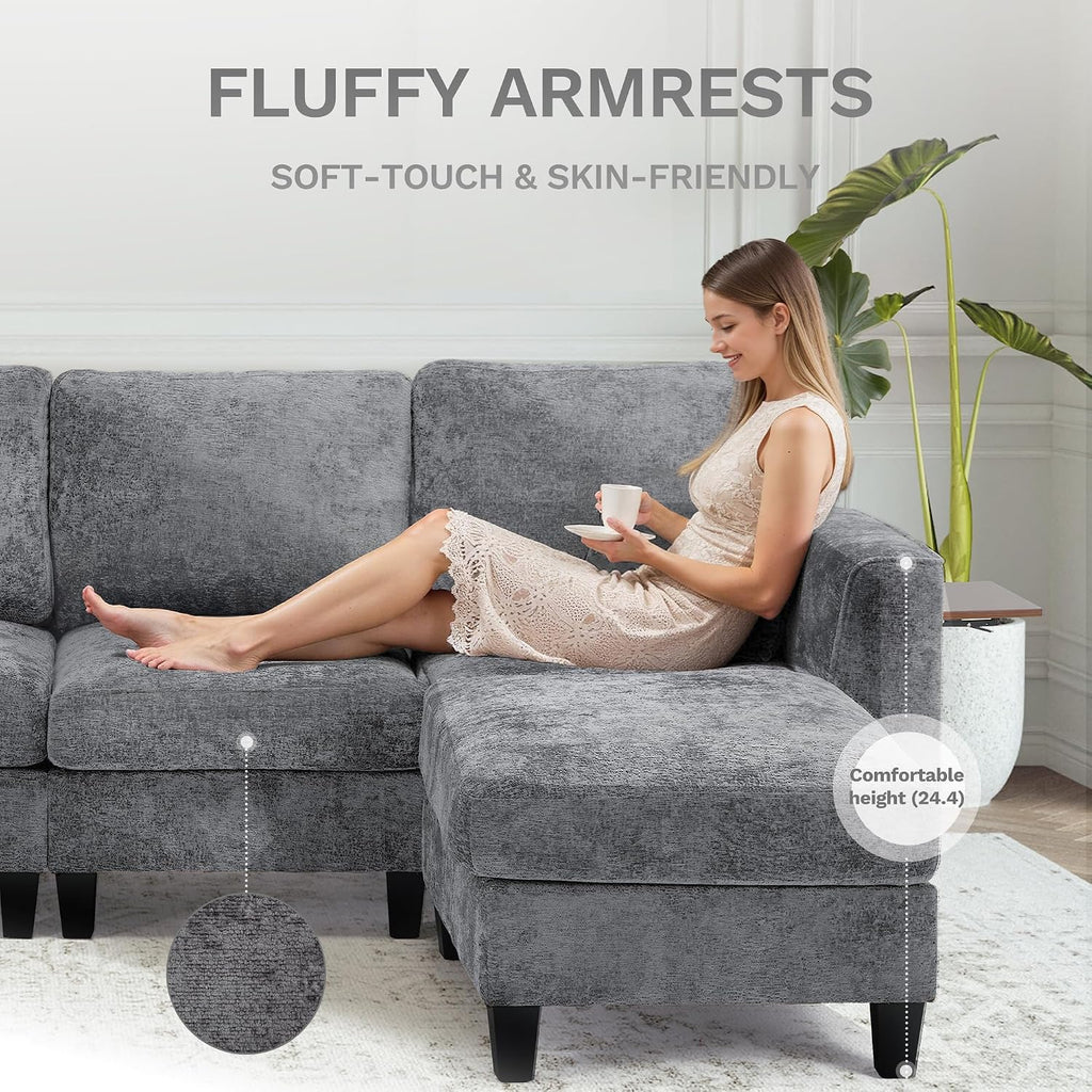 MALOL 118' U-Shaped Sectional Couch, 4-Seat Modular Sofa with USB Type C Ports, 2 Ottomans and Foldable Side Table, Grey for Living Room