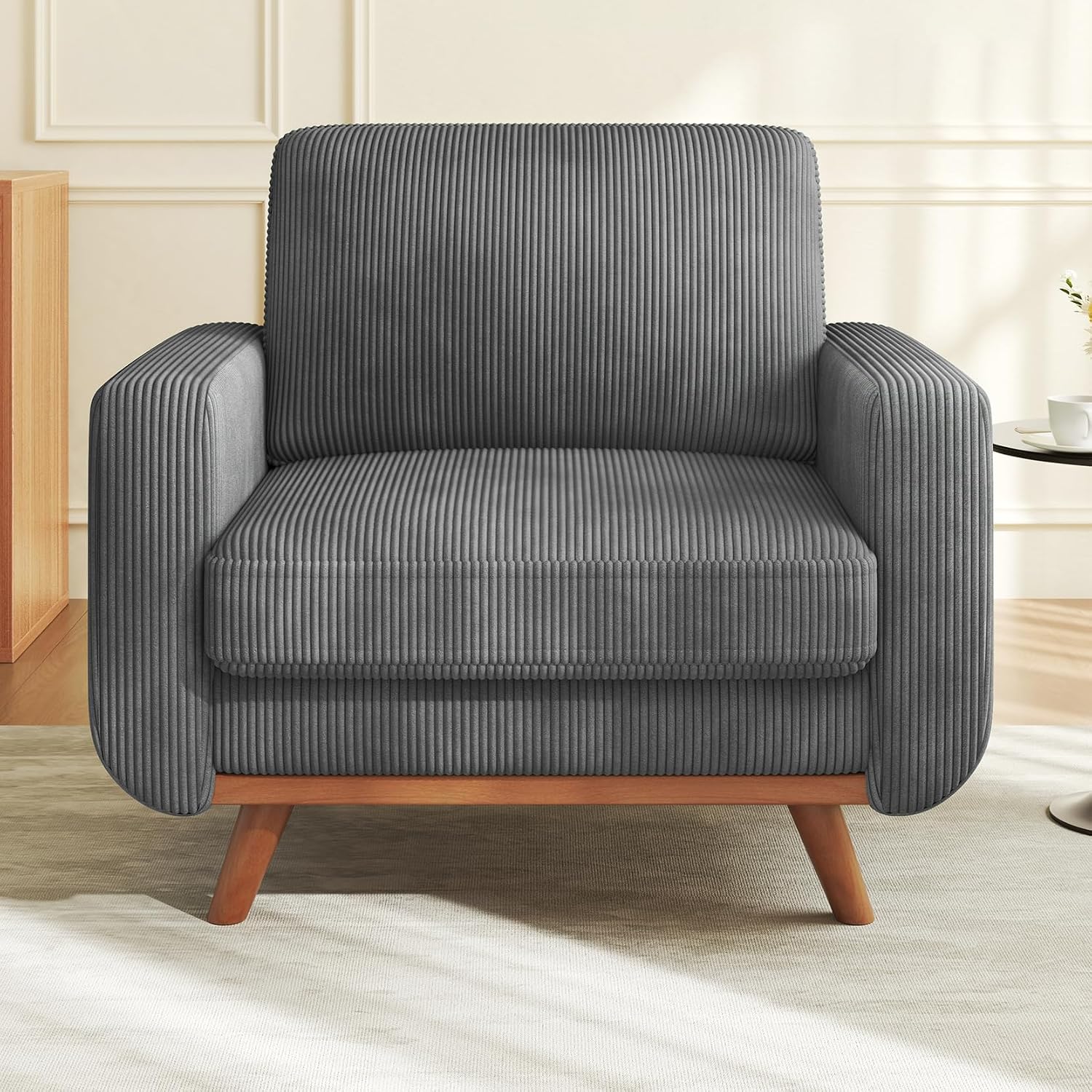 Vesgantti 38.5' Accent Chair Dark Gray, Comfy Corduroy Single Sofa Seat with Spring Cushion, Upholstered Armchair with Deep Seat, Reading Chair for Adults, Modern Sofa for Living Room, Bedroom