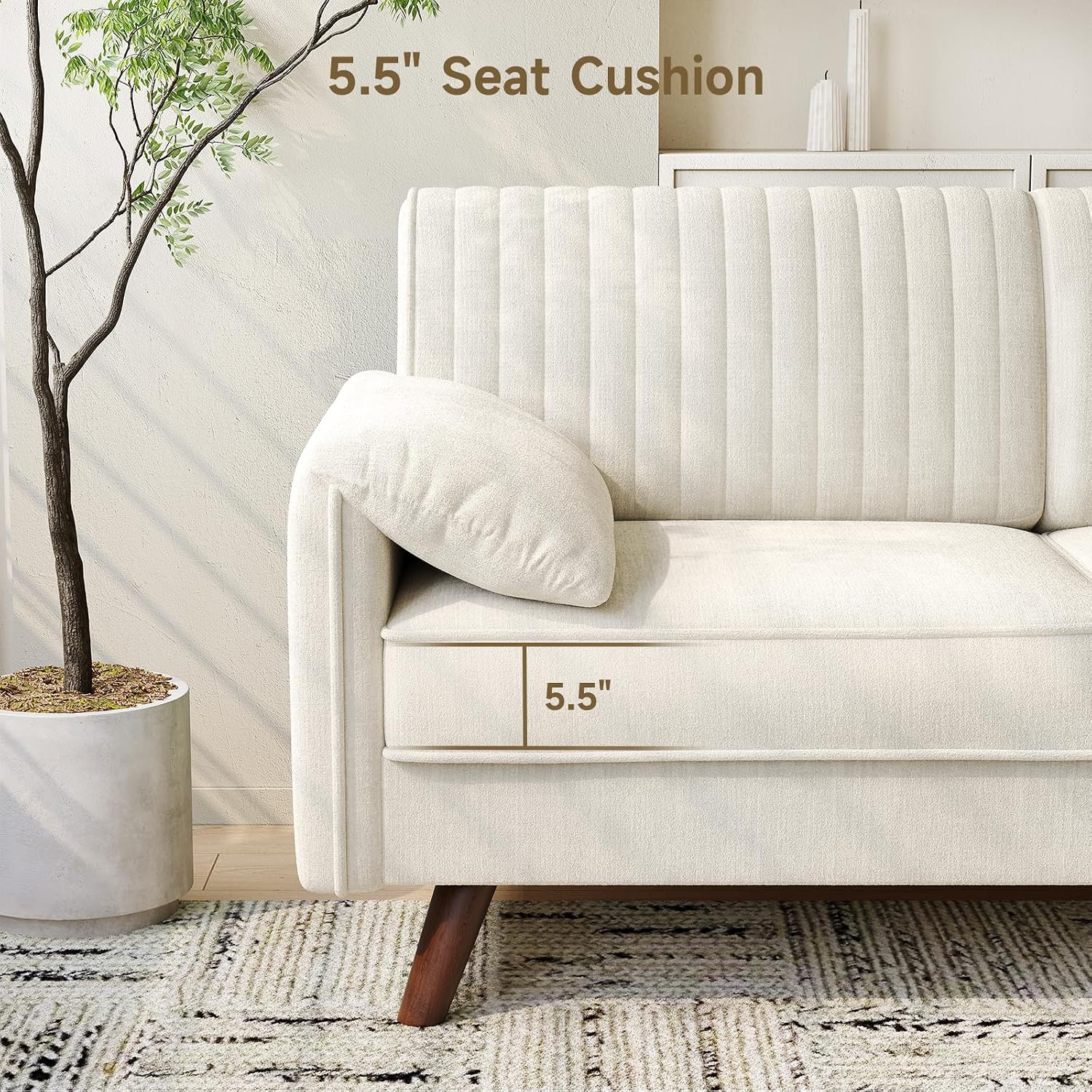 ONBRILL 64.5' Loveseat Sofa, Chenille Loveseat Couch for Living Room, 23.2' Deep Seat Love Seat with Padded Arms, Comfy Modern Small Couches for Bedroom, Small Spaces, Dorms, Office, Beige