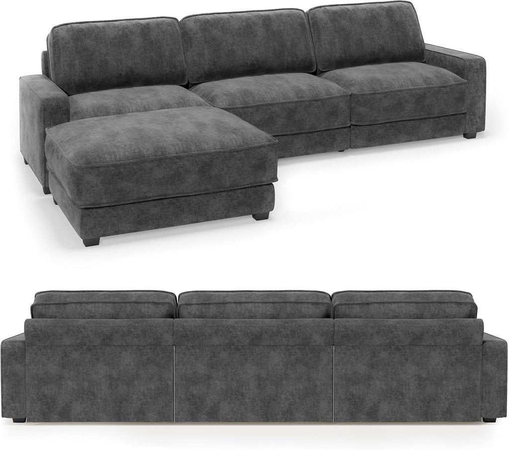 Vipbear 120' Oversized Modular Sectional Sofa, L Shaped Couch Set with 2 Pillows, 4 Seat Comfy Cloud Couches with Movable Ottoman for Living Room, Bedroom and Apartment, Chenille Dark Grey