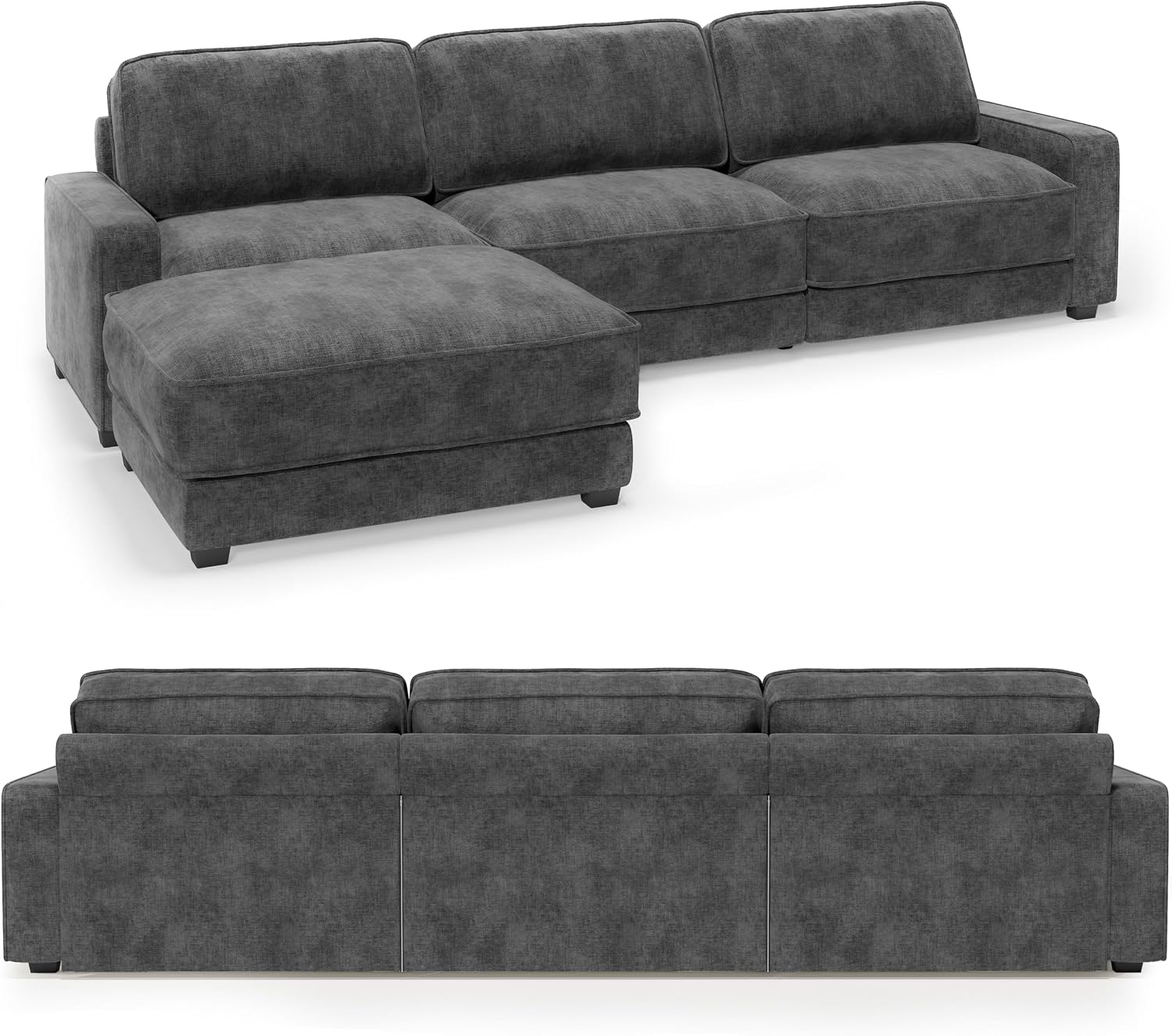 Vipbear 120' Oversized Modular Sectional Sofa, L Shaped Couch Set with 2 Pillows, 4 Seat Comfy Cloud Couches with Movable Ottoman for Living Room, Bedroom and Apartment, Chenille Dark Grey