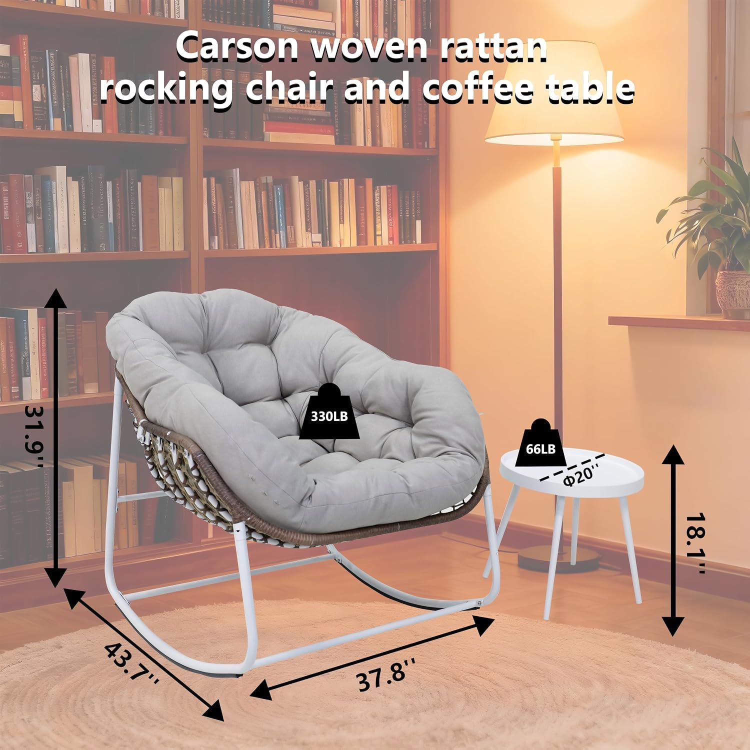 Modern Rocking Chair with Side Table Set, 2-Piece Patio with Soft Cushion & Side Table, 330 LBS Capacity, All-Weather Balcony Furniture