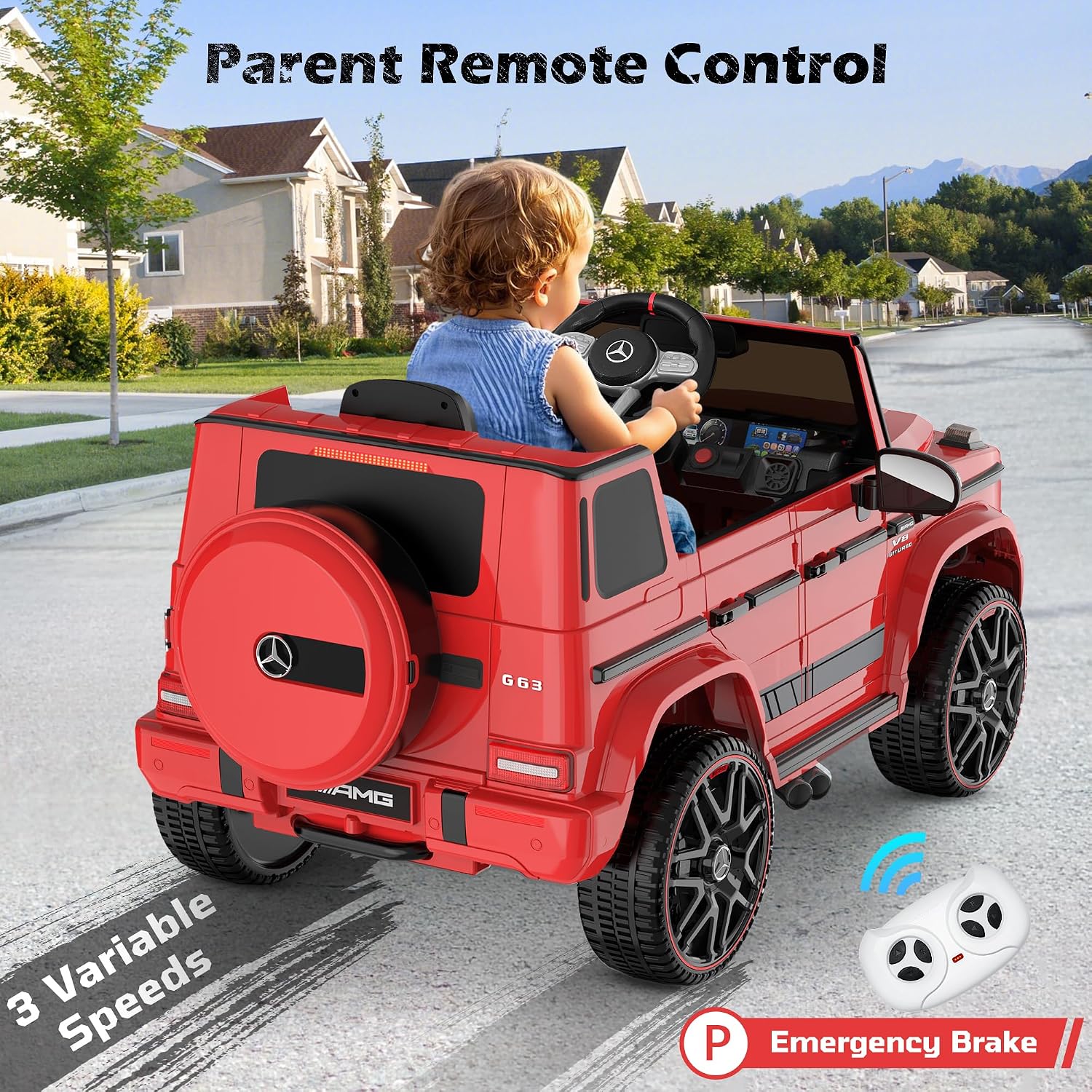 ANPABO Licensed Mercedes-Benz G63 Car for Kids, 12V Ride on Car w/Parent Remote Control, LED Headlights, Music Player/Bluetooth & Horn, Soft Start, Low Battery Prompt, Kids Electric Car, Red