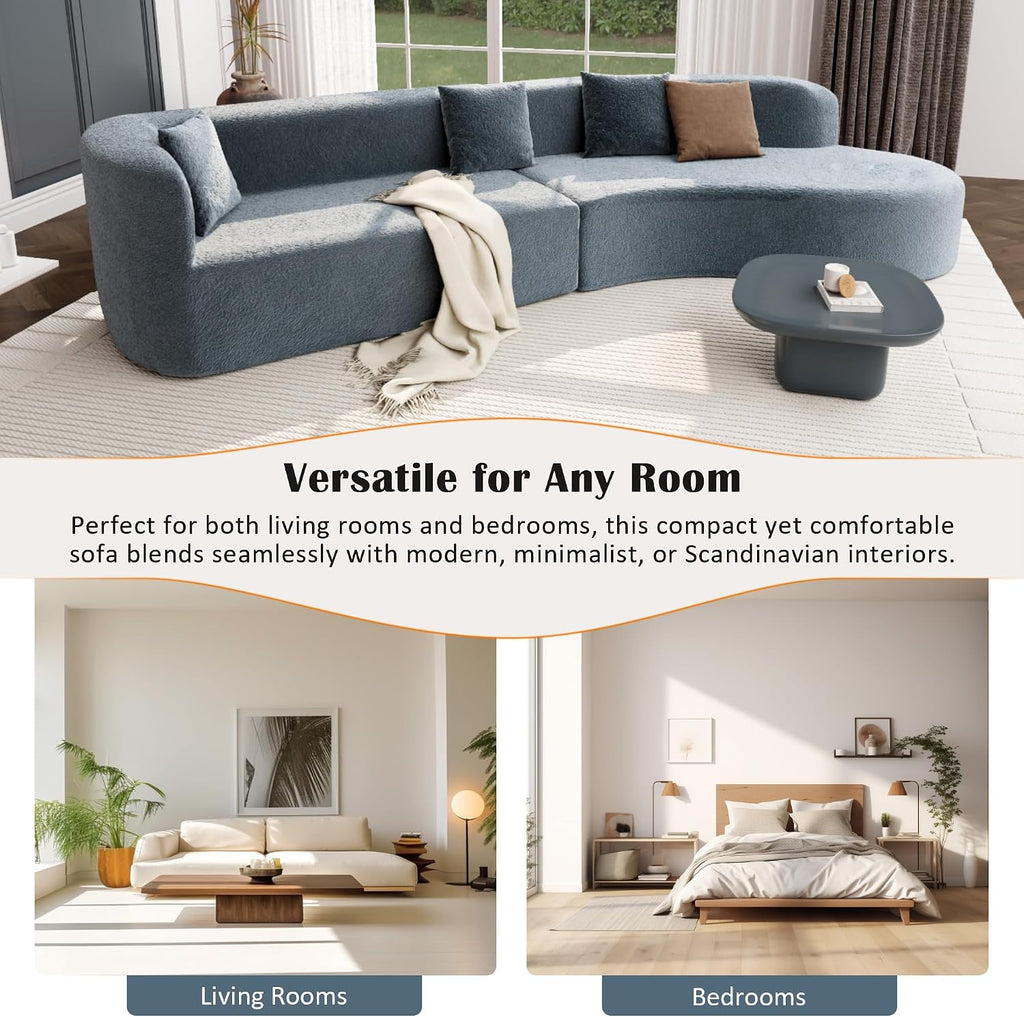 Merax Modern Minimalist Large 2-piece Sectional Curved Chenille Sofa with 3 Pillows and High-Density Foam for Luxurious Comfort and Seamless, for Living Room, Bedroom, Blue