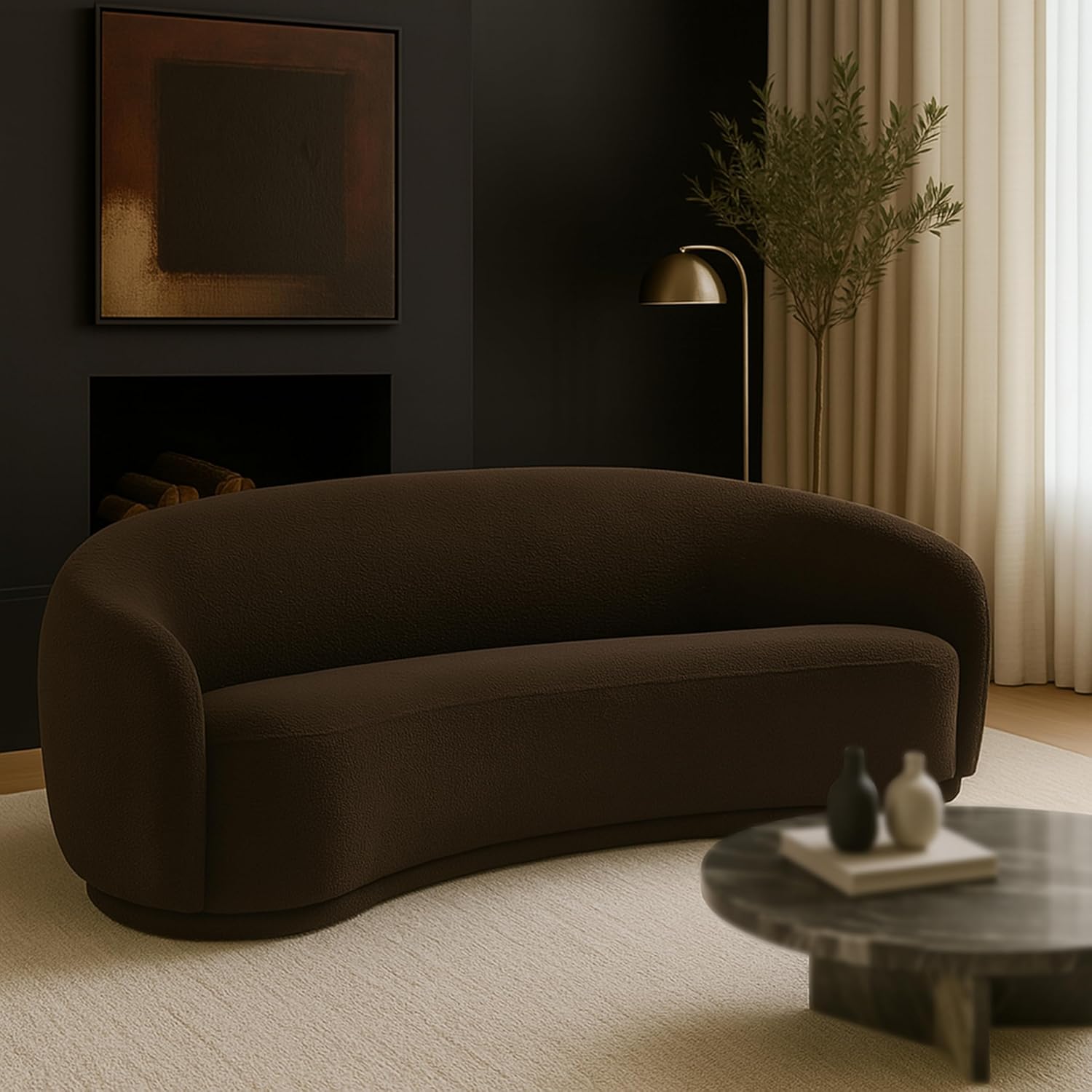 Meridian Furniture 693Brown-S Hyde Collection Modern | Contemporary Boucle Fabric Upholstered Sofa, Brown, 89.5' W x 38' D x 28' H