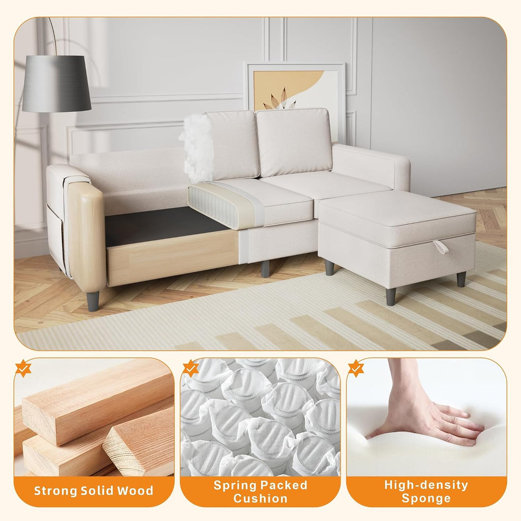 78' Sectional Sofa Couches for Living Room, Convertible L Shaped Couch with Storage Ottoman, Deep Seat Pet-Friendly Linen Fabric Sofa Set for Small Space, Apartment, Dorm