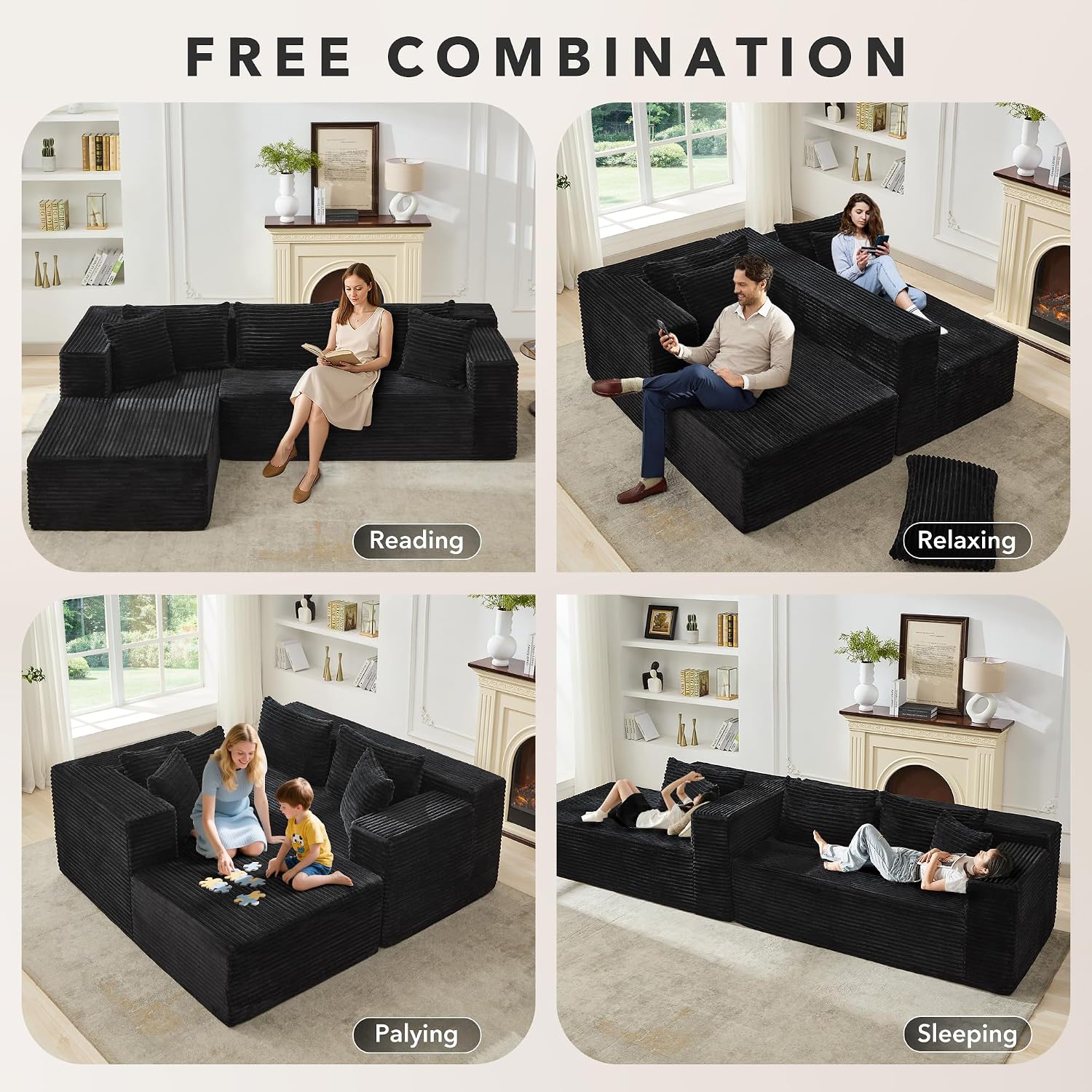 Modular Sectional Sofa Cloud Sectional Couch, 106' Comfy L Shaped Couches for Living Room,Oversized Sofa Sleeper with Deep Seat, No Assembly Required