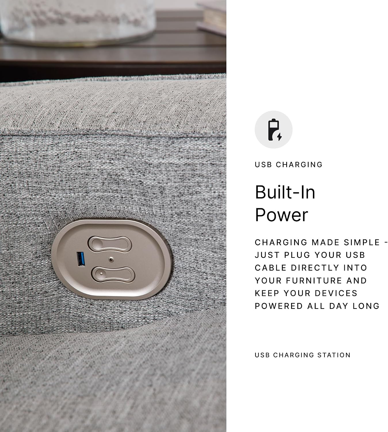 Signature Design by Ashley Biscoe Contemporary Power Recliner with Adjustable Headrest, USB Charging, Cleanable Performance Fabric, 21' Seat Height, Gray