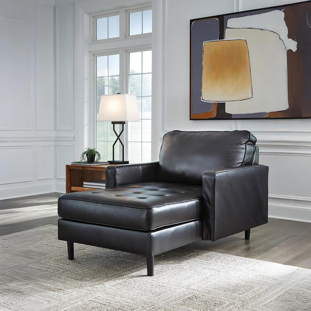 Signature Design by Ashley Bryceview Modern Tufted Leather Match Chaise with Loose Seat Cushion, Black