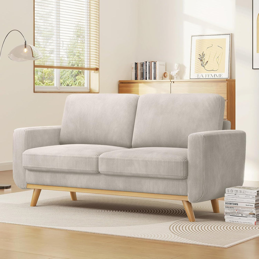 Vesgantti 68' Loveseat Sofa Light Grey, Comfy Corduroy Couch with Spring Cushion and Solid Wood, Modern Deep Seat for Bedroom, Living Room, Office