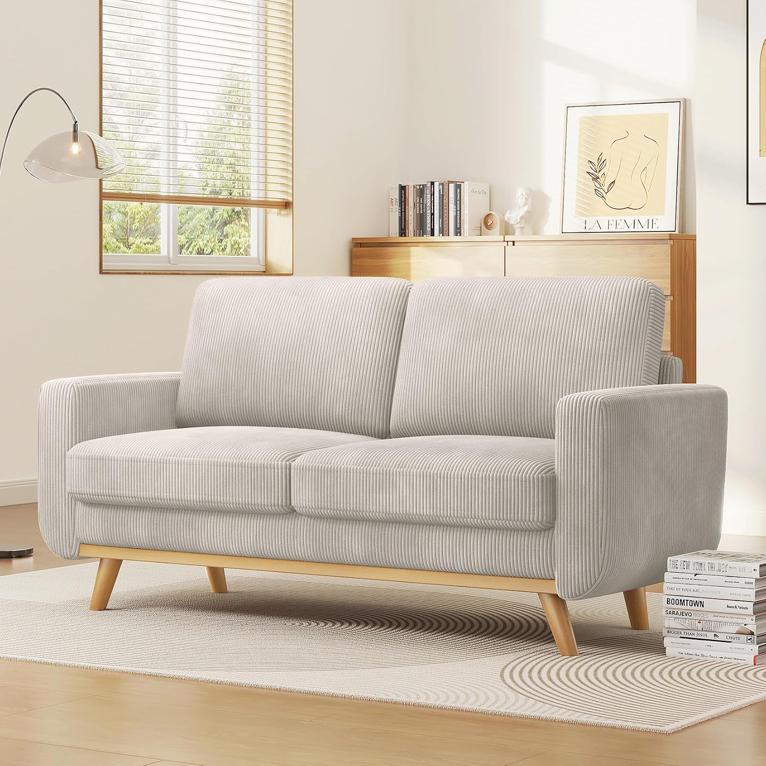 Vesgantti 68' Loveseat Sofa Light Grey, Comfy Corduroy Couch with Spring Cushion and Solid Wood, Modern Deep Seat for Bedroom, Living Room, Office