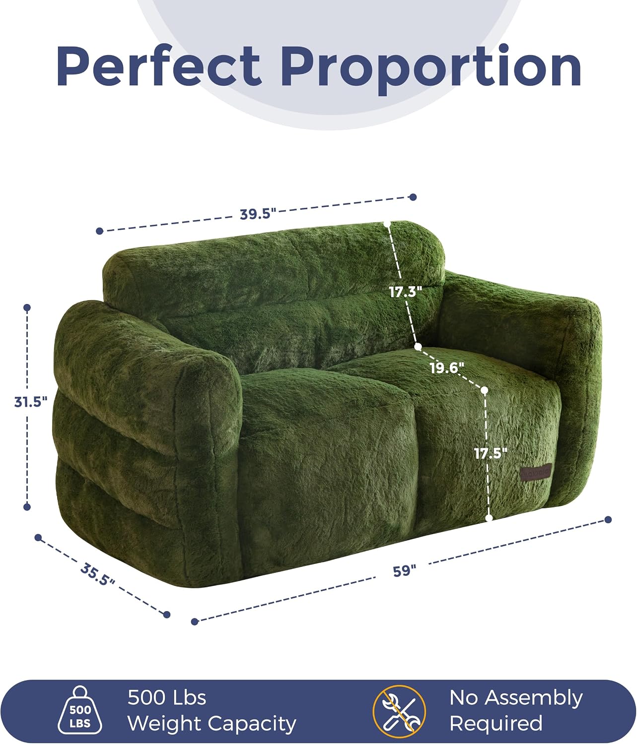 MAXYOYO Giant Bean Bag Chair for Adults, Loveseat Floor Sofa for Living Room, Ultra Soft Sofa Fluffy Reading Chair for Living Room, Green