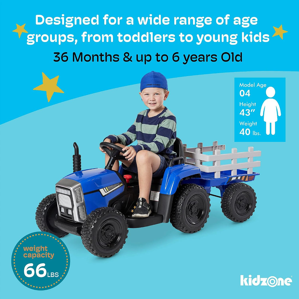 Kidzone 12V7AH Premium Version w/EVA Treaded Tires Dual 35W Motors Boost Power Torque Remote Control Electric Tractor w/Trailer Toddler Ride On Toy 3-Gear-Shift, 7-LED Lights Bluetooth,Pink