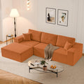 108' L-Shaped Boneless Couch, High Seat Modular Sectional Sofa with Moveable Ottoman, Corduroy Cloud Couches for Living Room, No Assembly, Ship in a Box, Orange