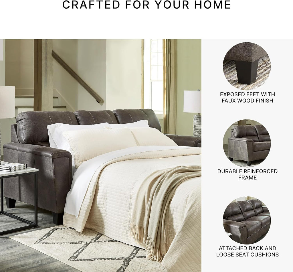 Signature Design by Ashley Navi Faux Leather Modern Queen Sofa Sleeper, Gray