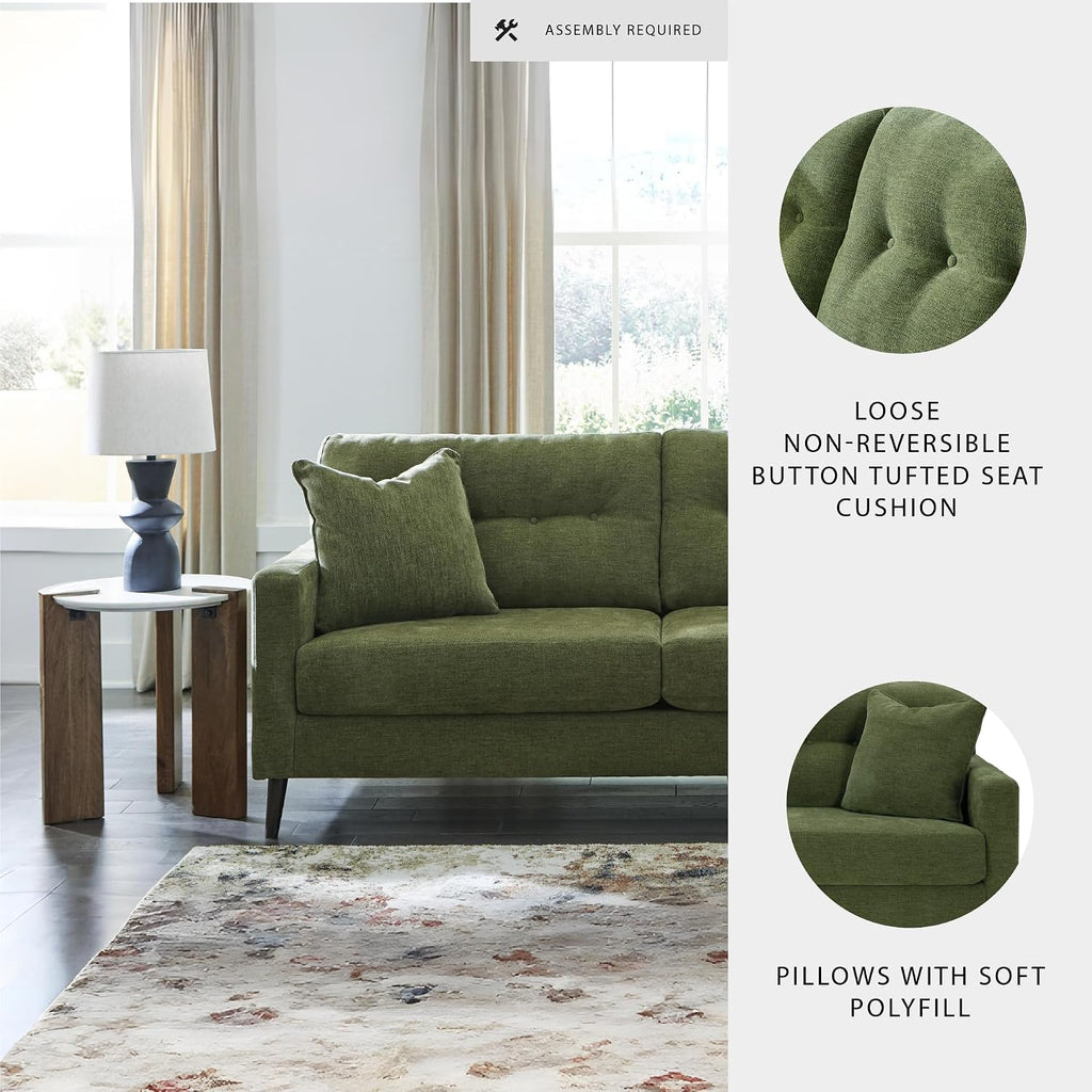 Signature Design by Ashley Bixler Sofa, Mid-Century Modern Sofa with Button-Tufted Back, Durable Foam Cushions, Platform Foundation Support, Polyester Blend Upholstery, Olive
