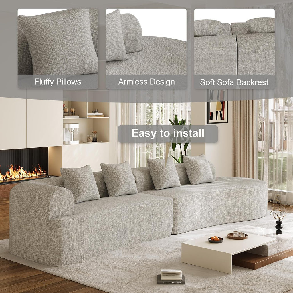 147' Oversized Sectional Sofa for Living Room, Modern Luxury Plush Chenille 4-Seater Extra Deep & Wide Seat Curved Cloud Couch with 4 Throw Pillows, No Assembly Needed, Light Grey