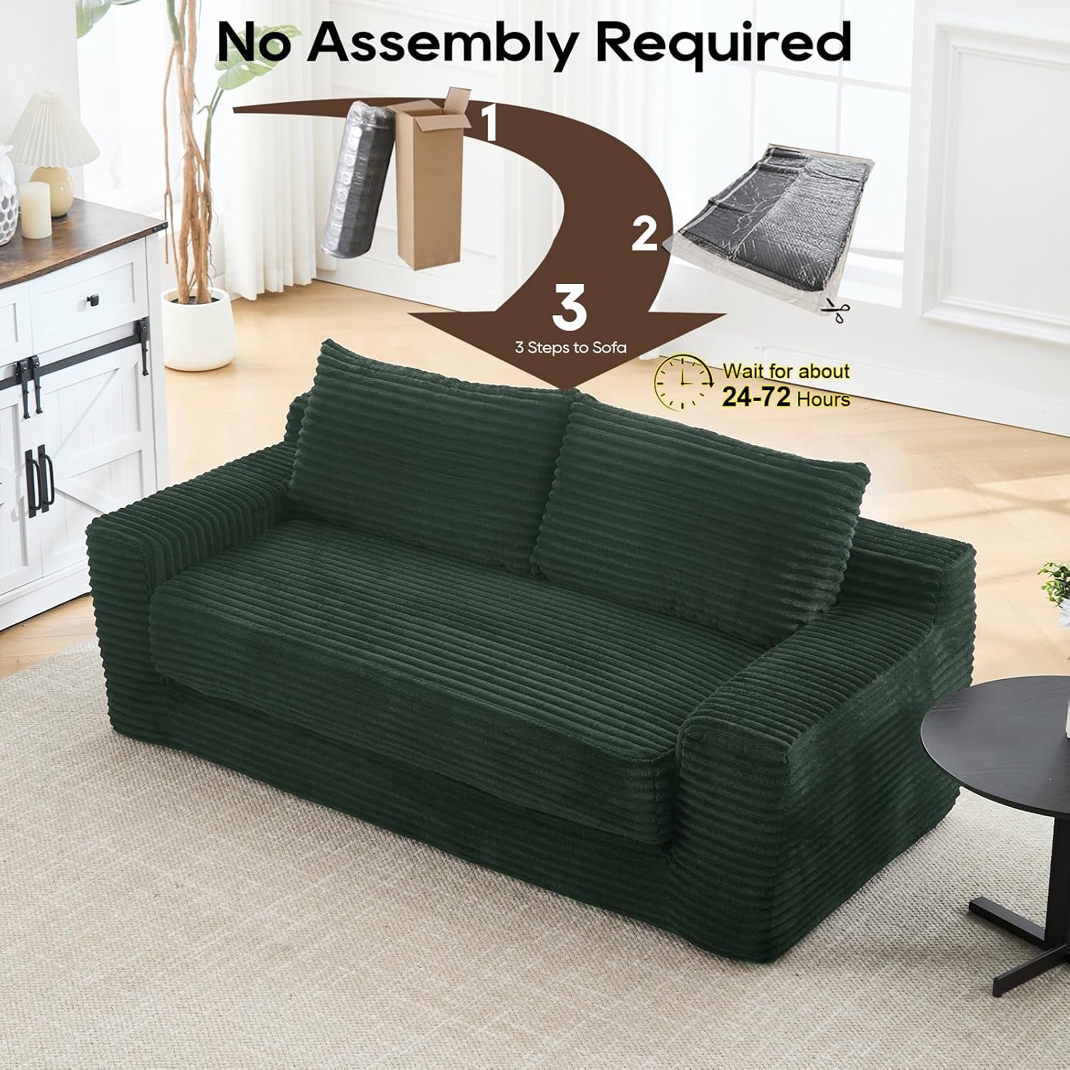 GNIXUU Corduroy Cloud Loveseat Sofa, 2 in 1 Convertible Sleeper Sofa with Fixed-Shape Frame, Comfy Folding Boneless Love Seat Couches for Living Room, Apartment, Small Spaces Green
