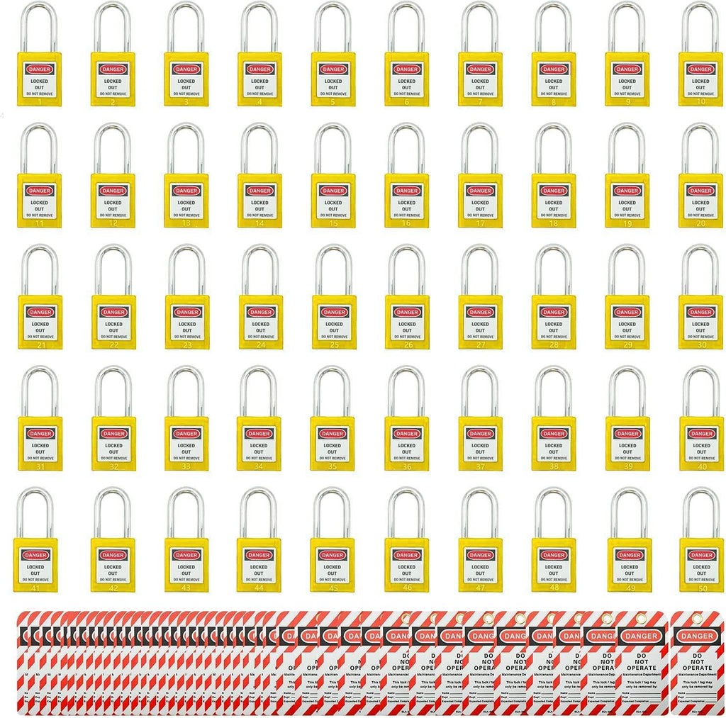 SAFBY 50 Keyed Different Lockout Tagout Locks with 50 Lock Out Tag Out Tags - Loto Safe Padlocks for Lock Out Tag Out Stations and Devices