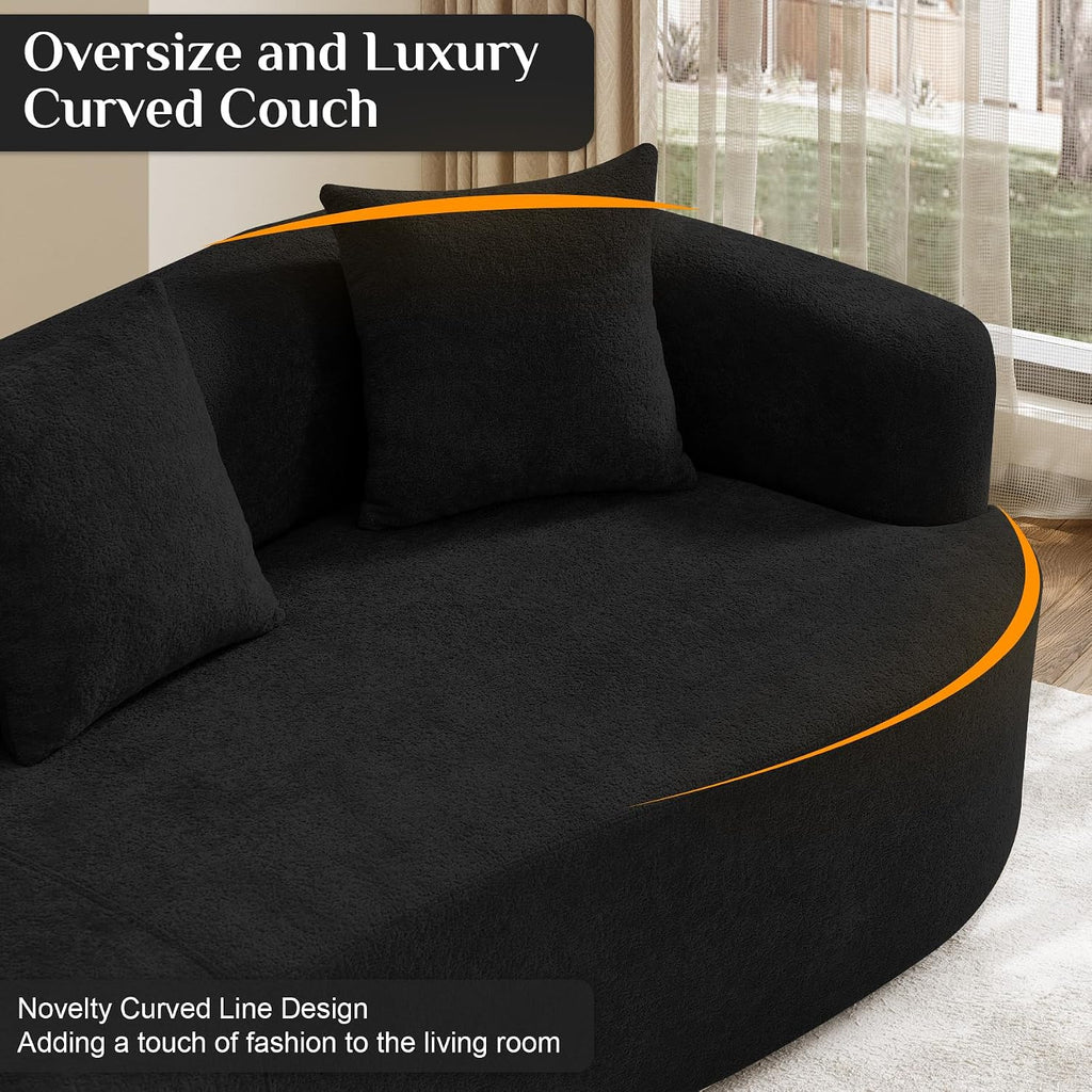 Oversized Sectional Sofa for Living Room, Modern Luxury Plush Chenille 4-Seater Extra Deep & Wide Seat Curved Cloud Couch with 4 Throw Pillows, No Assembly Needed, Black