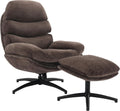 OSP Home Furnishings Kerry Modern Plush Swivel and Rocking Lounge Chair and Foot Rest with Black Base, Brown Fabric