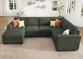 HONBAY Corduroy Sectional Sofa with Storage, U Shape Sectional Sofa with Chaise, Sectional Couches for Living Room, Green