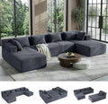 MONVANE 141' U Shaped Cloud Sectional Couch with Chaise Lounge, Modular Sectional Sofa with Removable Armrests, Comfy Corduroy Boneless Couches for Living Room, No Assembly Required, Grey