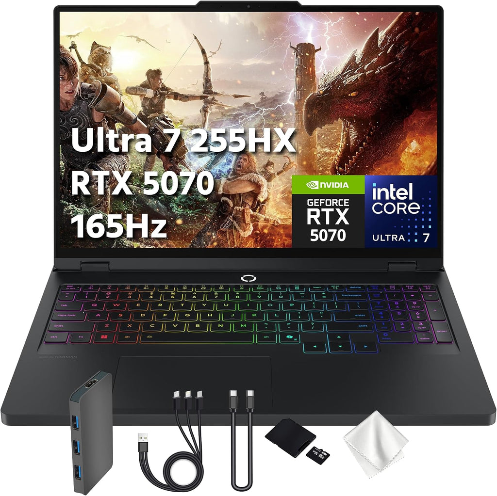 Lenovo Legion Pro 5i 16' WQXGA 165Hz OLED AI-Powered Gaming Laptop, Intel 20-Core Ultra7 255HX, GeForce RTX 5070 8GB GDDR7, 32GB RAM, 2TB PCIe SSD, Backlit, Win 11 Pro, Black, 1TB Docking Station