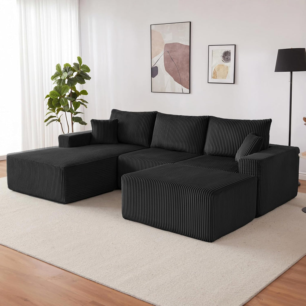Weture 108' Modular Sectional Sofa, Cloud Sectional Couch with Deep Seat, Upholstered Boneless Couches for Living Room Bedroom, Modern Modular U-Shape Sofa Couch with Chaise, 5Seat, Black