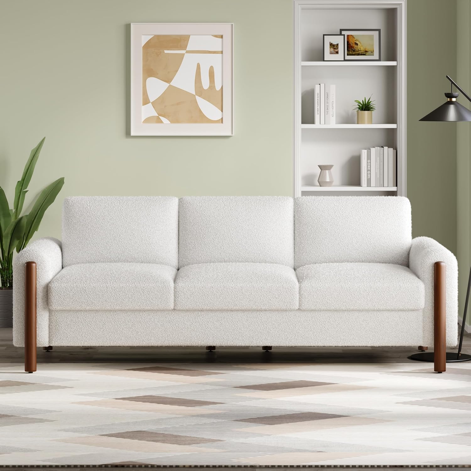 Christopher Knight Home Yadil Teddy Fleece Upholstered 3 Seater Sofa Couch, Wooden Home Sofa Living Room, Comfy Cloud Couch for Bedroom, Home Office, Cream White