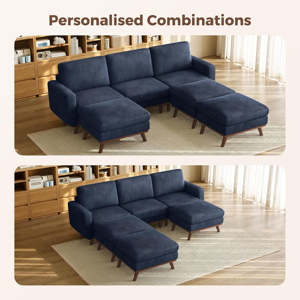 Vesgantti 97' Modular Sectional Sofa Drak Blue, Sectional Couch with Movable Ottoman, Comfy Corduroy Couch with Spring Cushion, Modular Sofa with Deep Seat for Living Room, Bedroom and Apartment