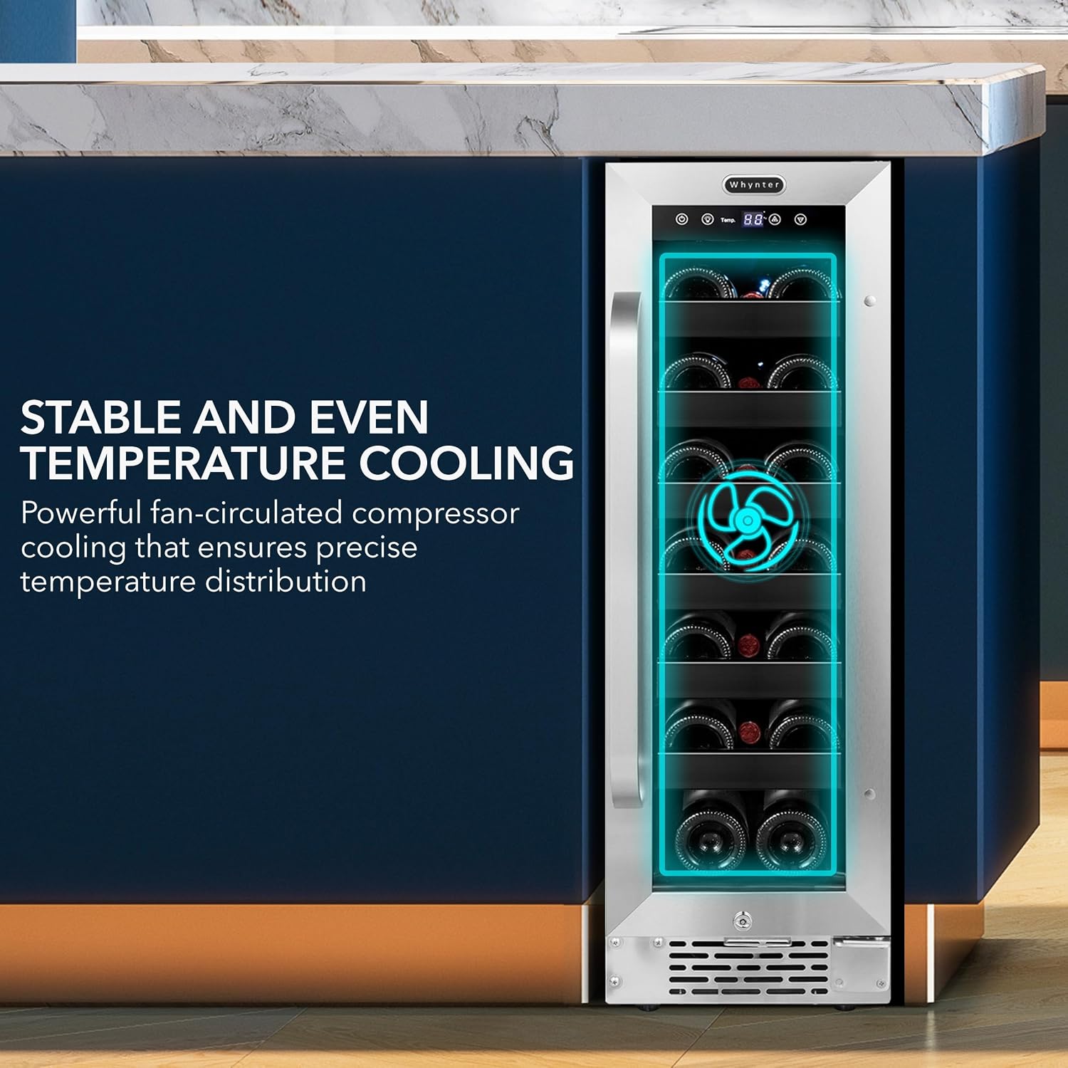 Whynter BWR-208SB Stainless Steel 12 inch Built-in 20 Bottle Undercounter Wine Refrigerator with Reversible Door, Digital Control and Lock