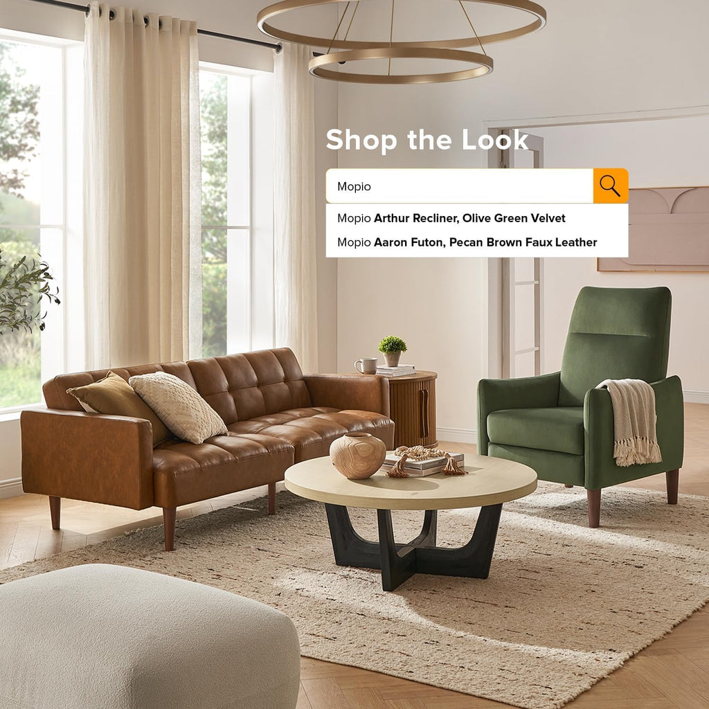 mopio Arthur Recliner Chair with 3 Positions, Accent Armchair, Mid Century Modern Reading Chair, High Back Padded Support Comfy Sleeper Armchair (Olive Green Velvet)