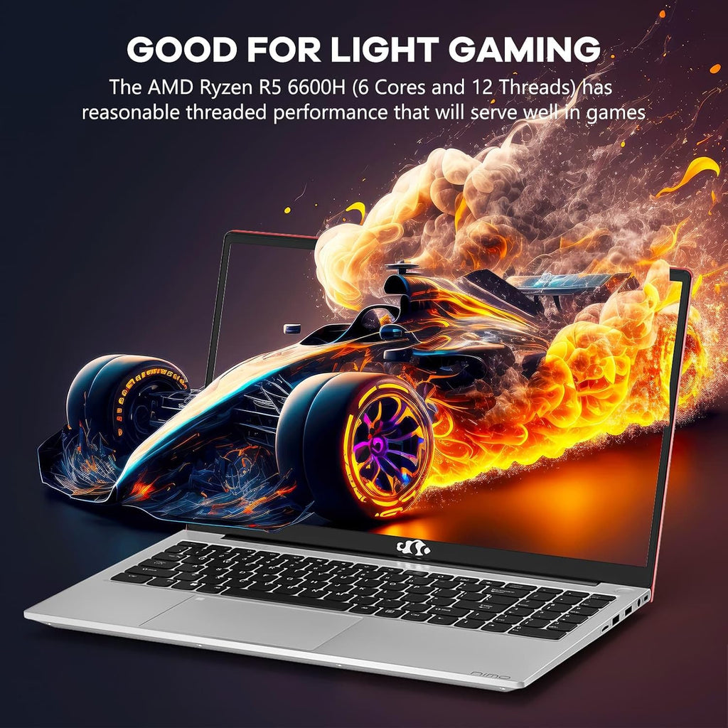 NIMO 15.6' IPS FHD-Gaming-Laptop,AMD Ryzen 5 6600H 16GB DDR5 RAM 512GB SSD (Beat i5-1335U, 6 Cores Up to 4.5GHz) AMD Radeon 660M GPU-Computer with 100W Type-C Backlit Keyboard Fingerprint