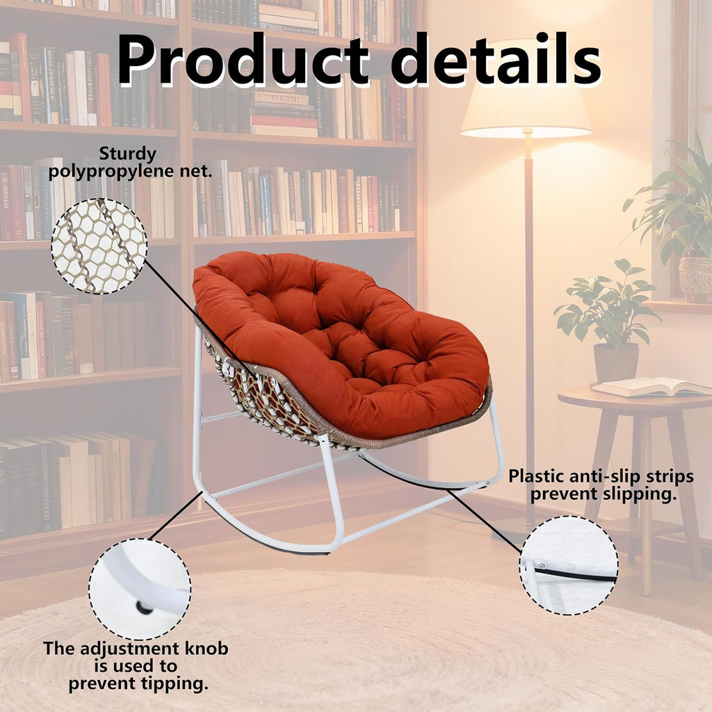 Modern Rocking Chair with Thick Cushion, Relaxing Chair with Metal Frame for Living Room, Bedroom, Outdoor and Indoor
