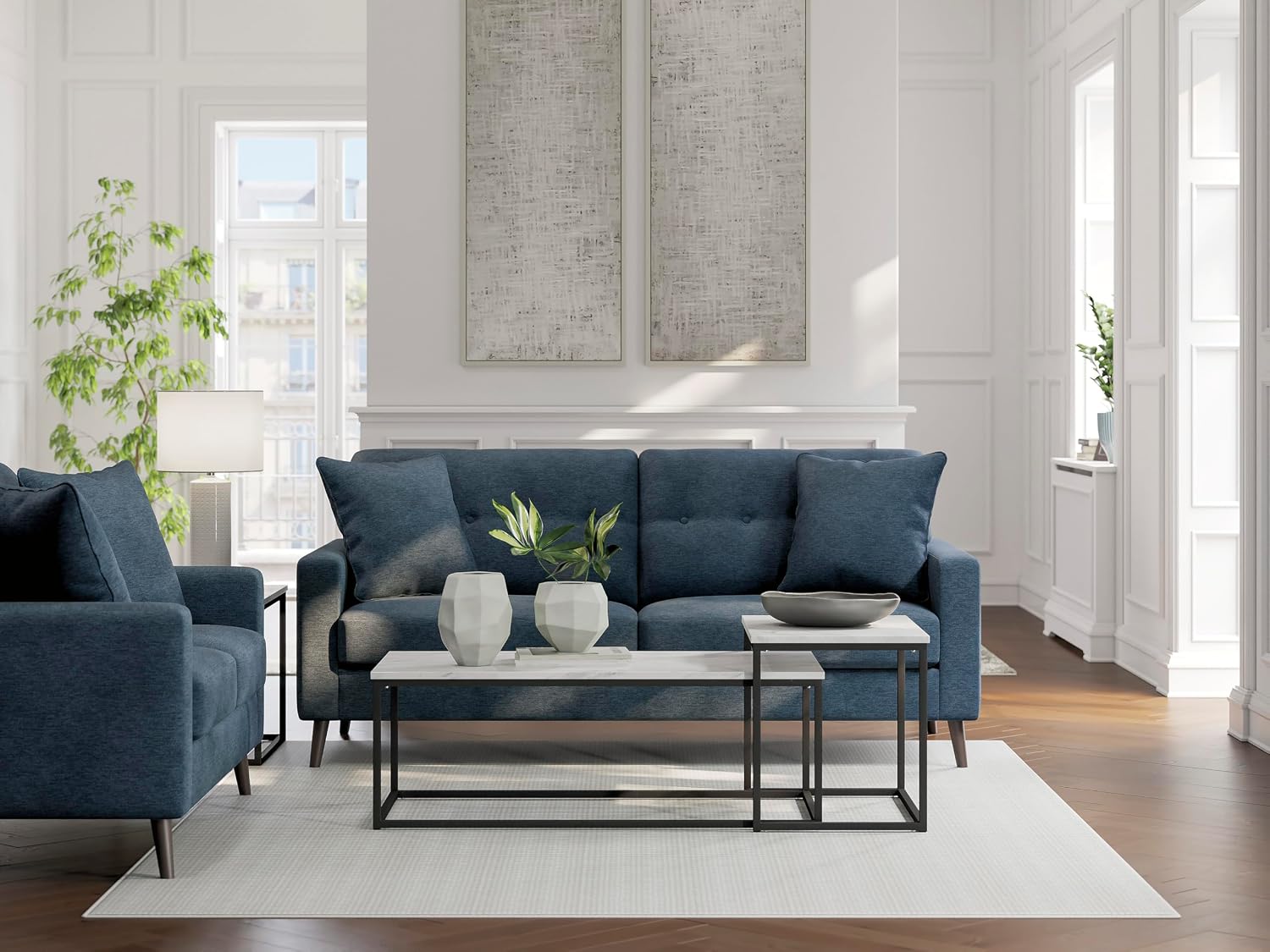 Signature Design by Ashley Bixler Classic Tufted Sofa with Removable Cushions, Blue
