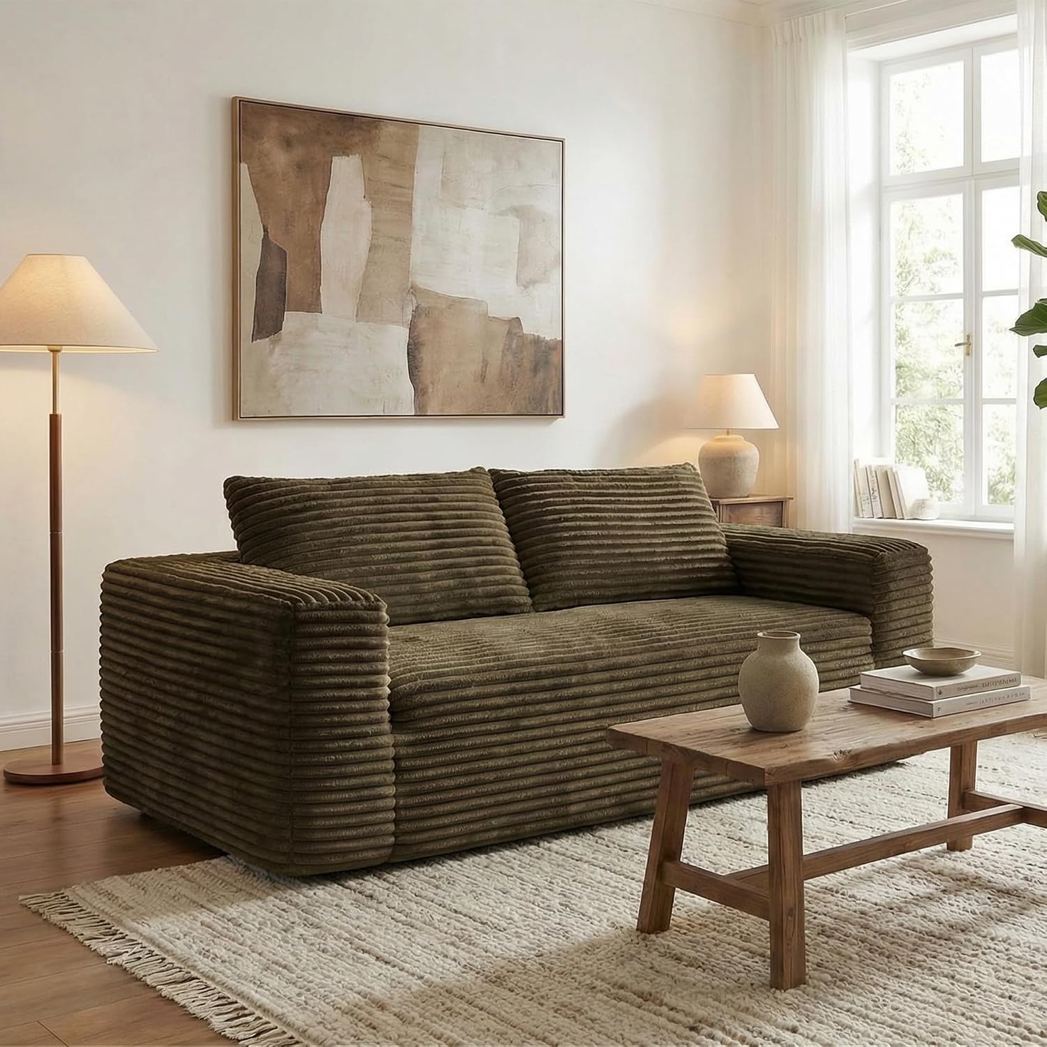 LIKIMIO Liorin Plush 71' Luxury Corduroy Boneless Cloud Couch, No Assembly Small Space Loveseat for Apartment, Office & Living Room, Brown