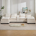125'' U Shaped Cloud Modular Sectional Sofa with Chaise Lounges, Chenille Upholstered Comfy Couch with Storage Console, USB Charging Ports & Cup Holders, Small Deep Seat Sofa for Living Room, Beige