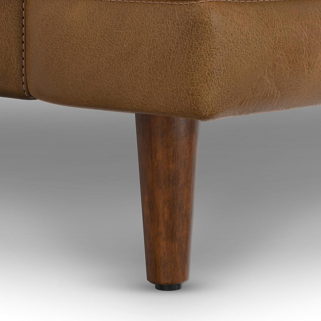 SIMPLIHOME Livingston Sofa - 76' Wide x 33' High Top Grain Genuine Leather Sofa in Caramel Brown, Mid-Century Modern Loveseat with Removable Feather-Wrapped Cushions and Solid Wood Frame