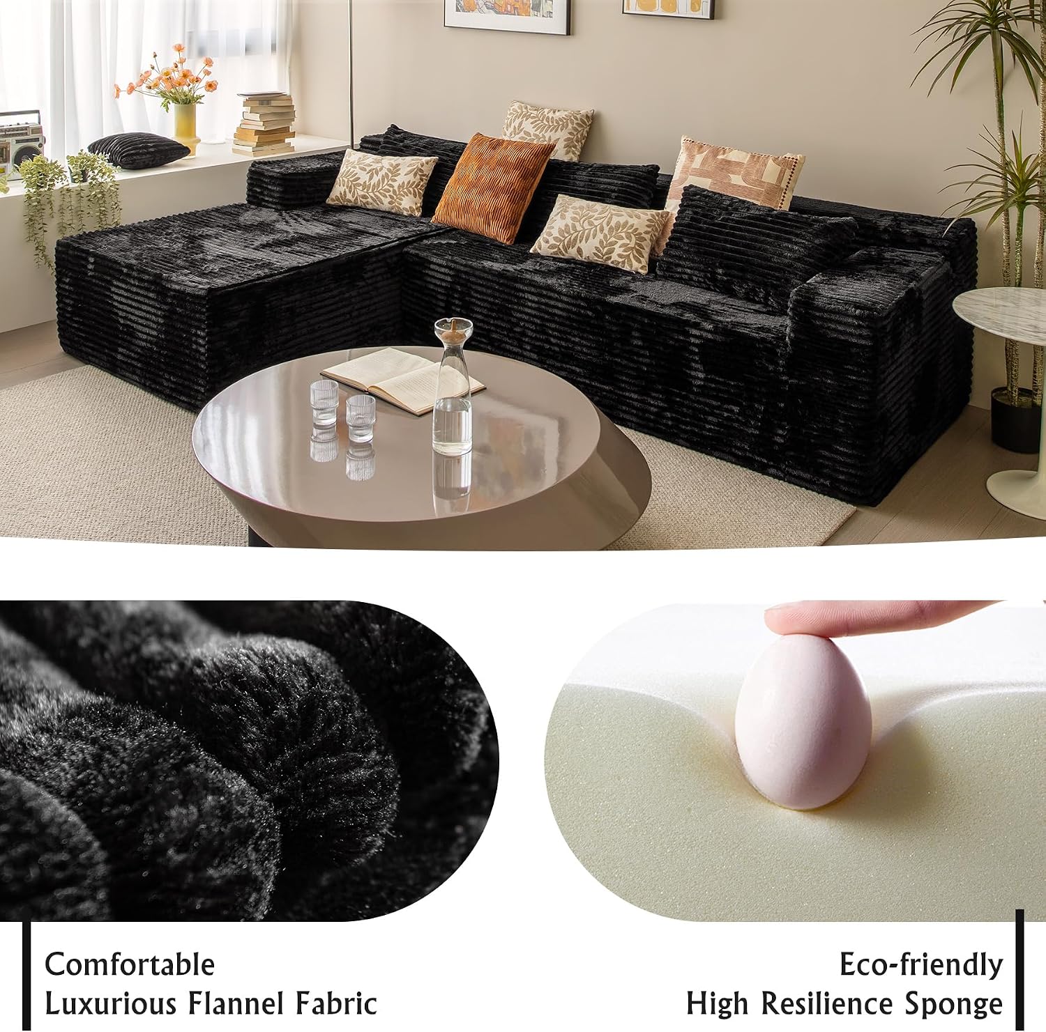 104' Cloud Sectional Couch with L-Shape Chaise， Modern Modular Sofa, Deep Seat Comfort, No Assembly Required(Plush Corduroy Fabric)
