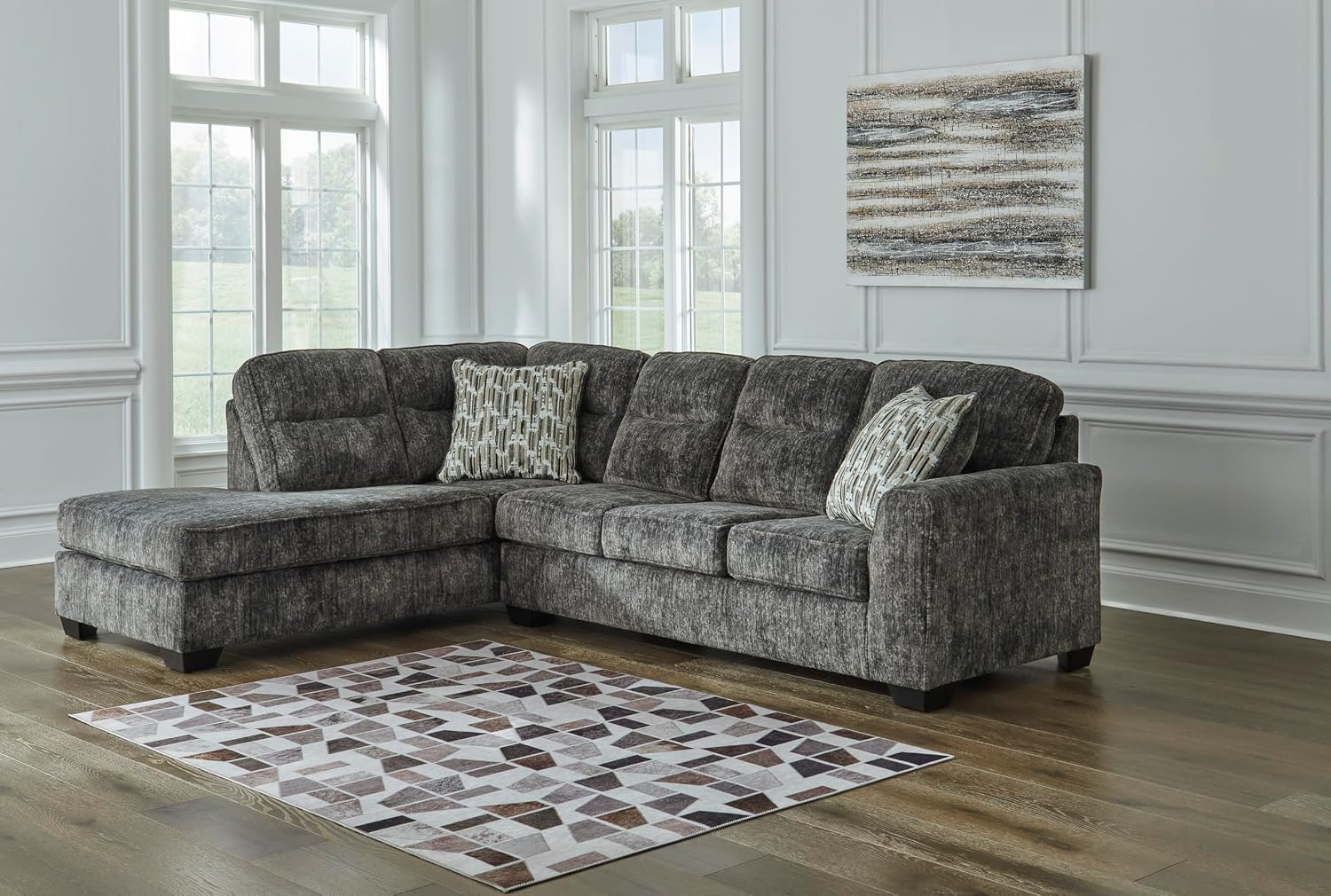 Signature Design by Ashley Lonoke Casual Left-Arm Facing 2-Piece Sectional with Chaise, Loose Seat Cushions, Throw Pillows Included, Gray