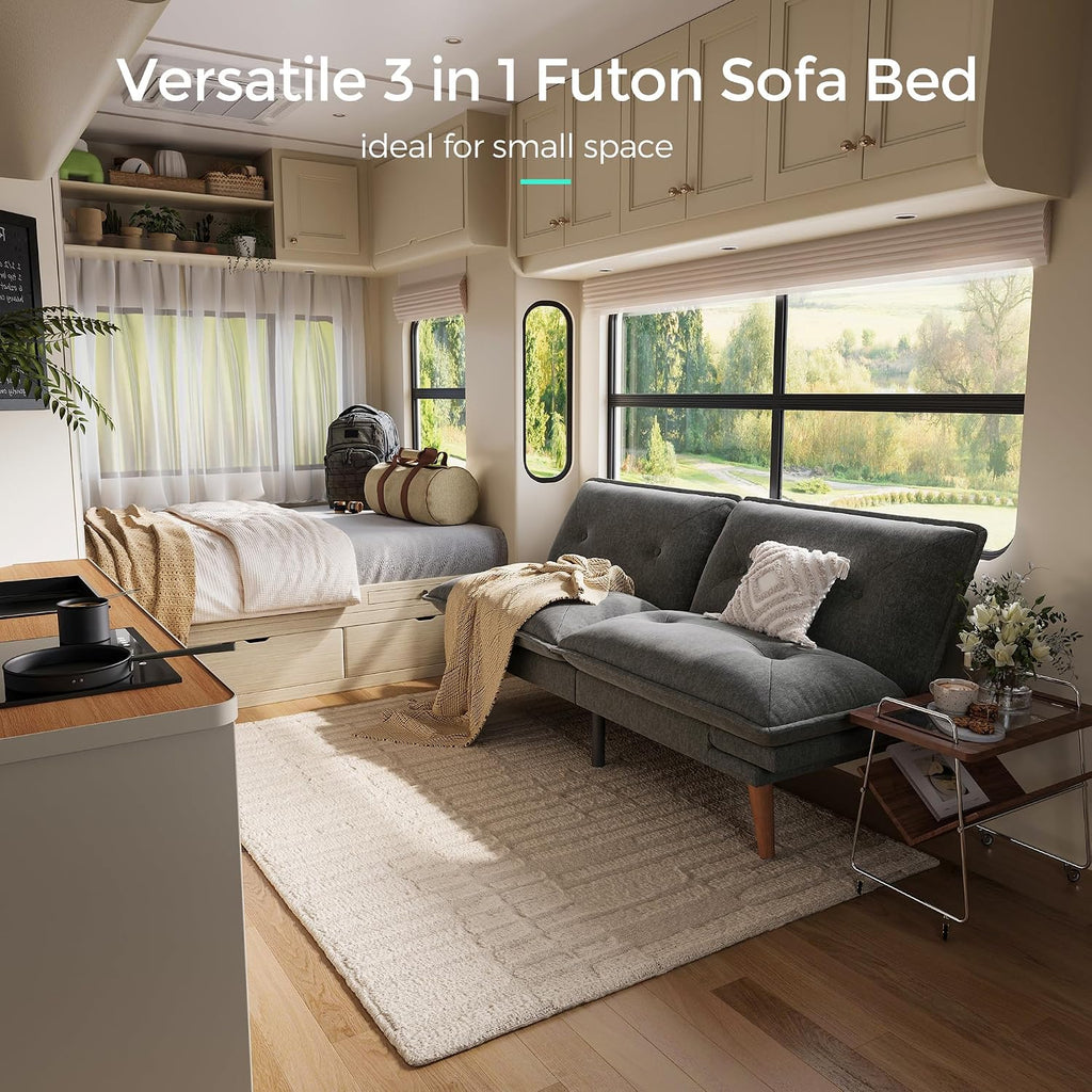 LINSY HOME Futon Sofa Bed, 70' Futon Couch with Adjustable Backrest and Armrest, Comfy Loveseat Convertible Folding Sleeper Sofa Couches for Small Spaces Living Rooms Apartment Office