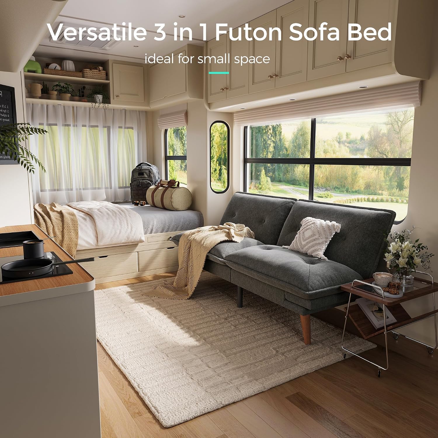 LINSY HOME Futon Sofa Bed, 70' Futon Couch with Adjustable Backrest and Armrest, Comfy Loveseat Convertible Folding Sleeper Sofa Couches for Small Spaces Living Rooms Apartment Office