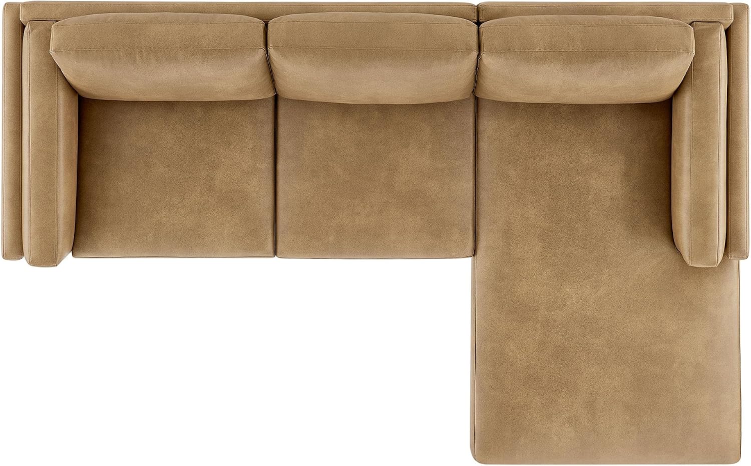 Modway Roscoe Right-Facing Sectional Sofa with Chaise in Toast - 2-Piece Faux Leather Upholstered Deep Seat Couch, L Shaped Modular for Living Room or Lounge