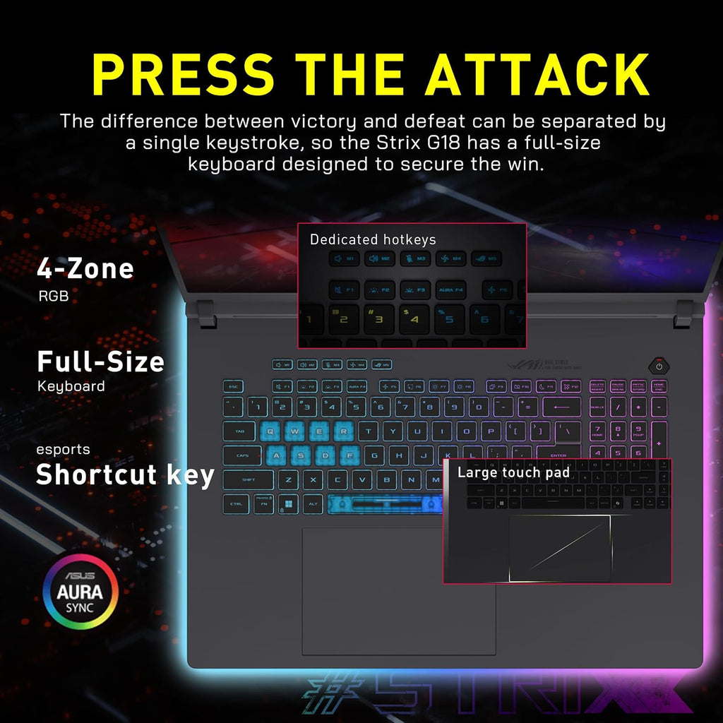 ASUS ROG Strix G18 18' WQXGA 240Hz Gaming Laptop, GeForce RTX 5070 8GB, Intel Ultra 9 275HX, 32GB DDR5, 3TB Storage (2TB SSD + 1TB Docking Station Set), Backlit Keyboard, IR Camera, Win 11, Gray
